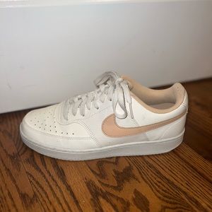 White Nike Sun Club Sneaker with Pink Swoosh